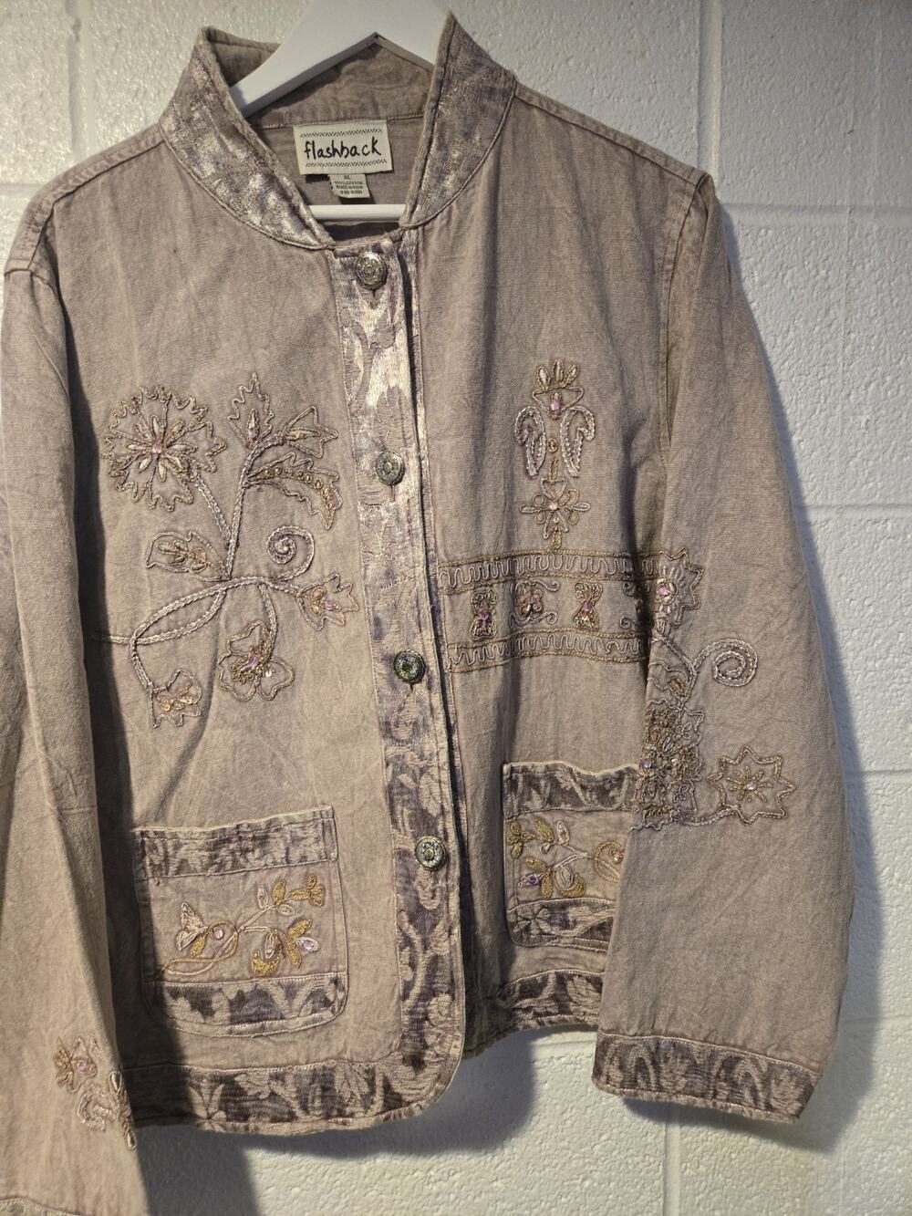 Womens Flashback Embroidered Button Up Jacket Pink Size Xl